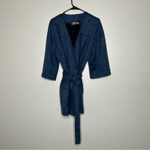 Chico's Deep Navy Suede-Look Wrap Jacket with Tie